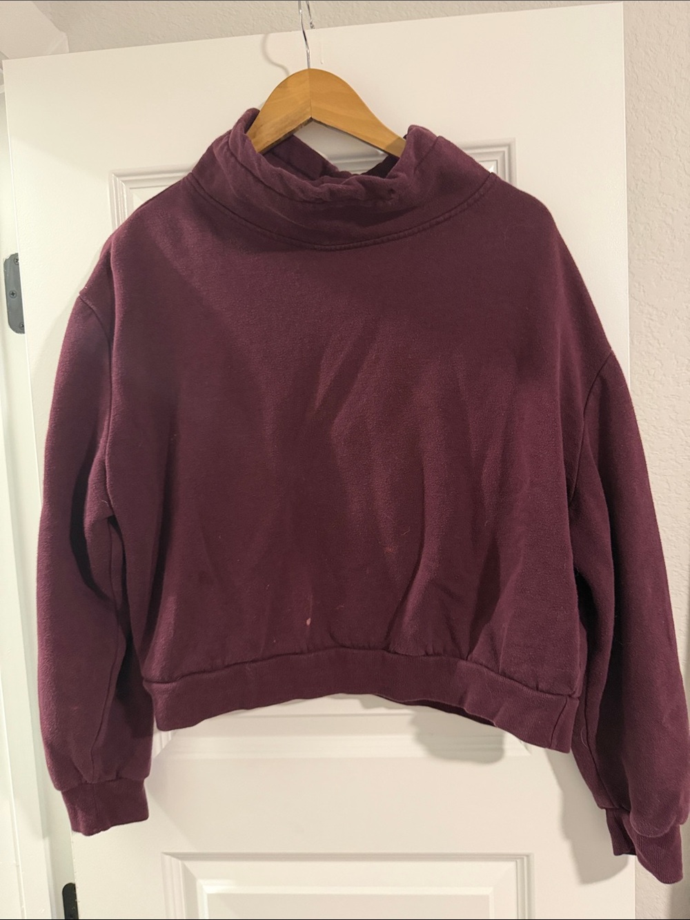 Women's Cropped Funnel Neck Sweater - Plum